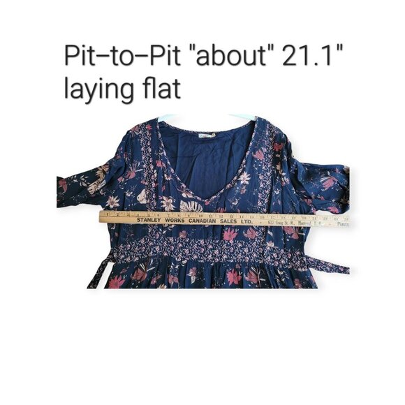 Faherty **Floral Prairie Dress** 100% Viscose Midnight Blue L - Picture 9 of 13